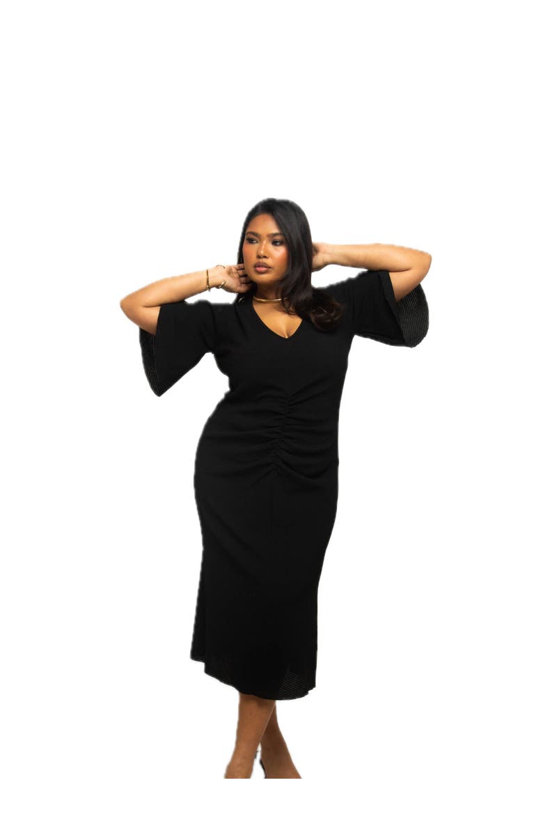 FASHION-SZN CURVE Ruched Flutter Sleeve Midi Dress, Main, color, 