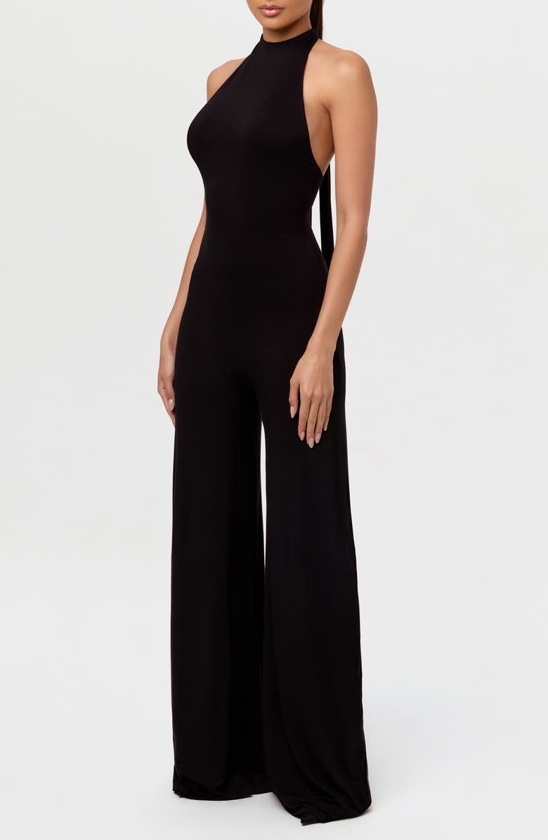 Naked Wardrobe Smooth Halter Wide Leg Jumpsuit, Alternate, color, Black