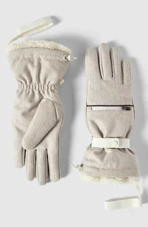 Virgin wool flannel mountain gloves with shearling insert, Thermore® padding and monili