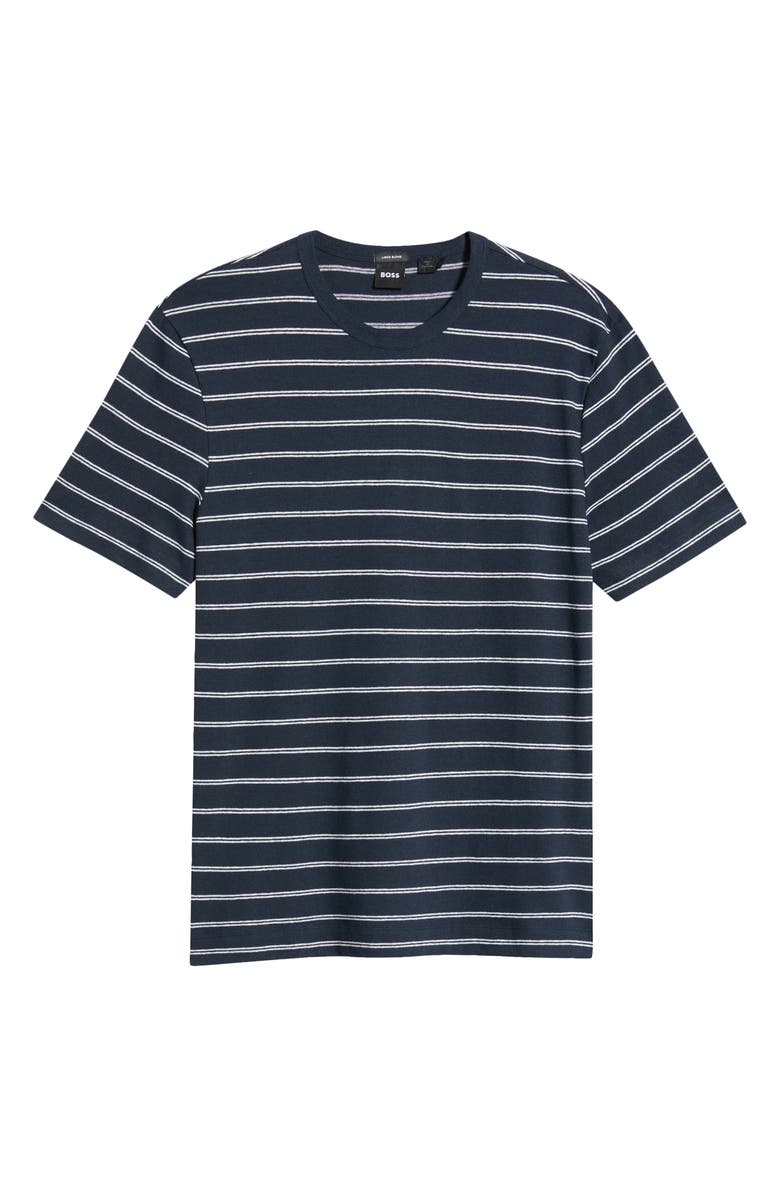 BOSS Taut Stripe Linen & Cotton T-Shirt, Alternate, color, Dark Blue