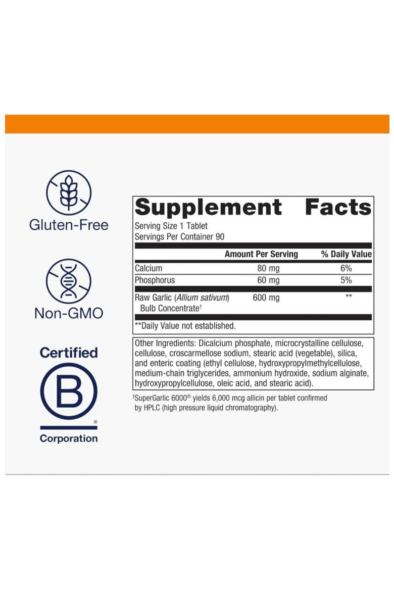 SuperGarlic High-Potency Garlic Supplement 90 Tablets, Alternate, color, None