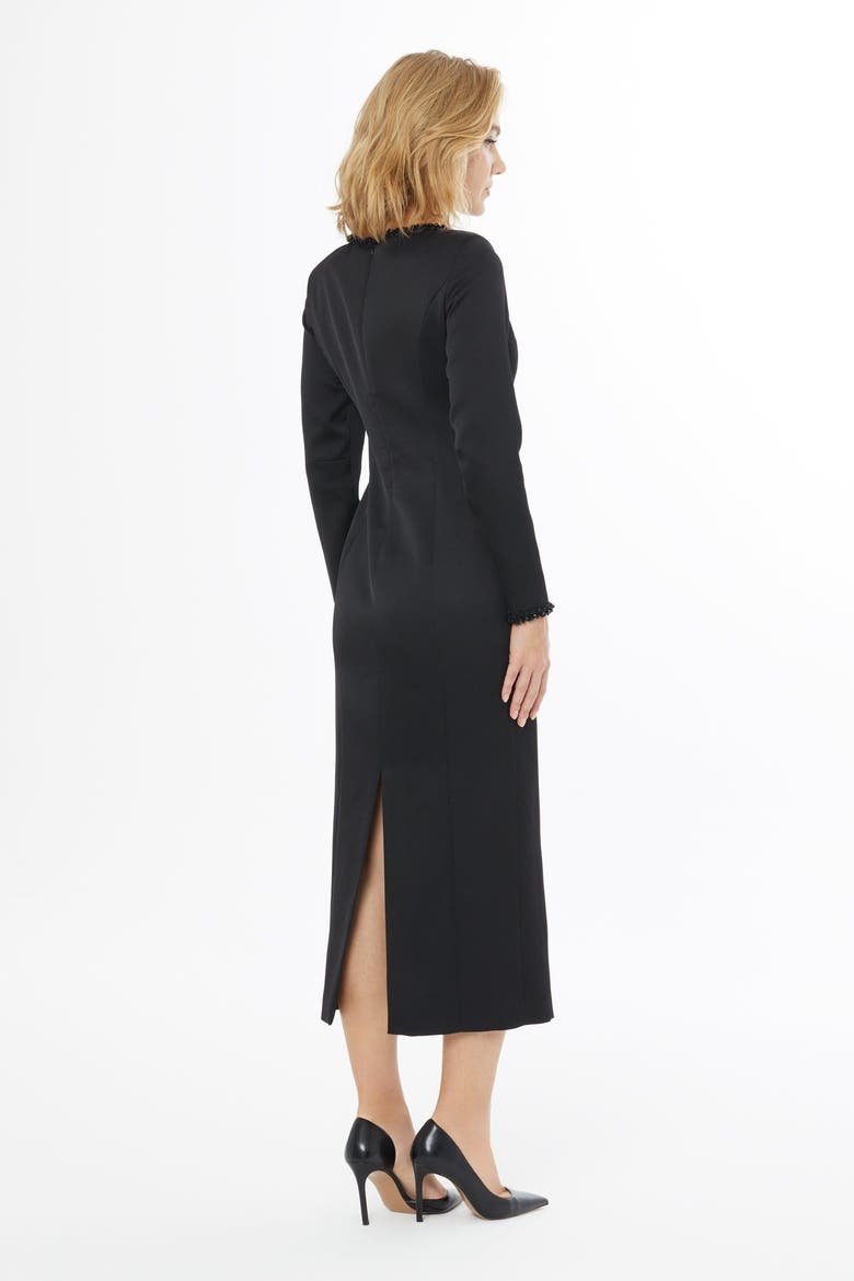 Maxi Dress with Neckline Trim Accessory and Zippers, Alternate, color, Black