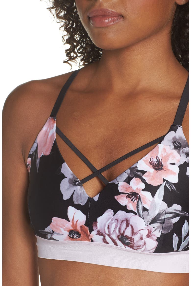 Sneak Peek Print Sports Bra, Alternate, color, BLACK CLASSIC FLORAL PRINT