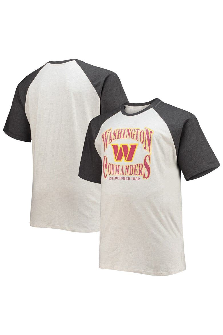 Men's Fanatics Branded Oatmeal/Heathered Charcoal Washington Commanders Big & Tall Wordmark Raglan T-Shirt, Main, color, Oatmeal
