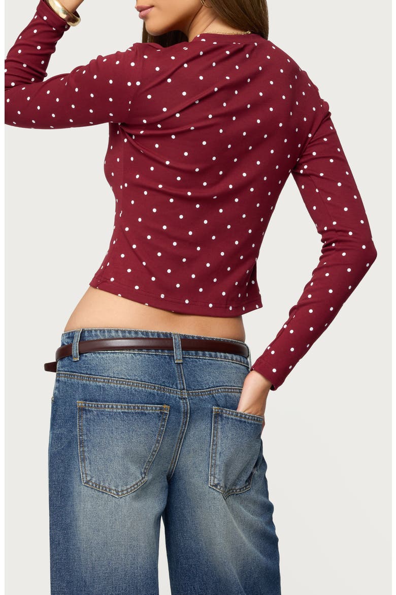 Daliya Polka Dot Long Sleeve Crop Shirt, Alternate, color, BURGUNDY