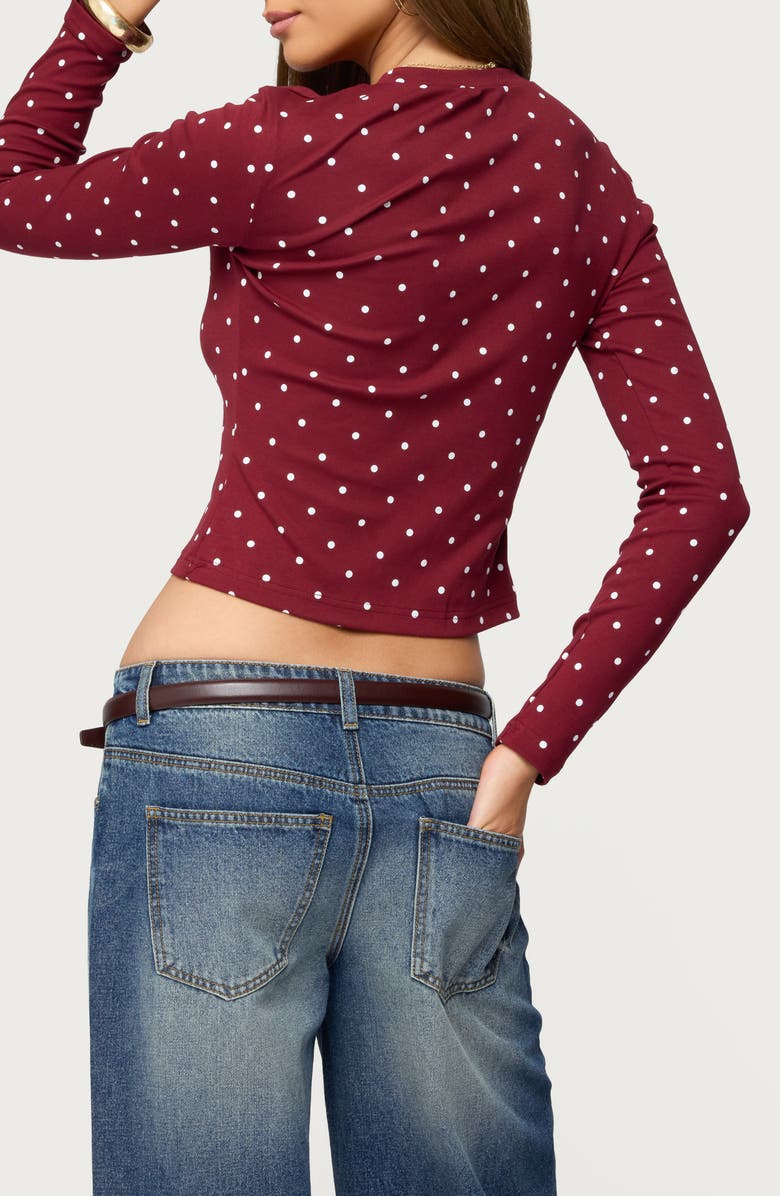 EDIKTED Daliya Polka Dot Long Sleeve Crop Shirt, Alternate, color,