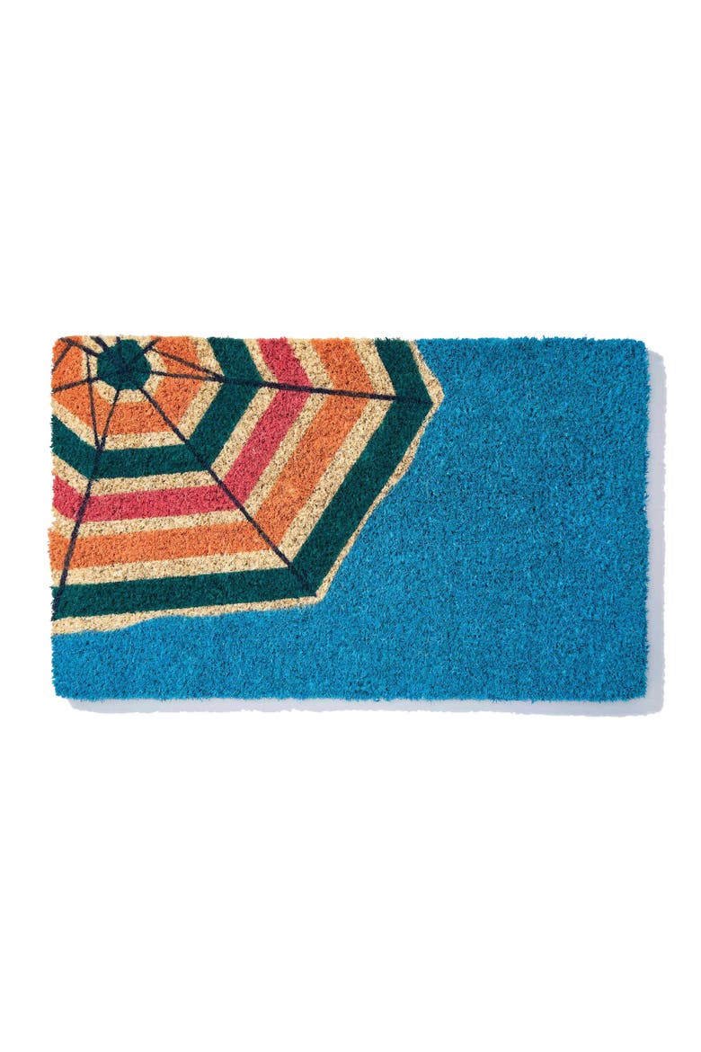 Umbrella Stripes Coir Doormat, Main, color, BLUE