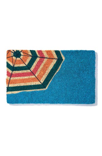 Entryways Umbrella Stripes Coir Doormat In Blue