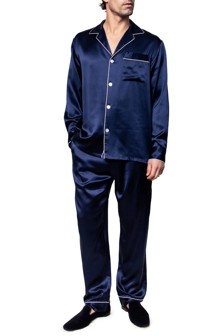 Silk Pajama Set, Main, color, NAVY
