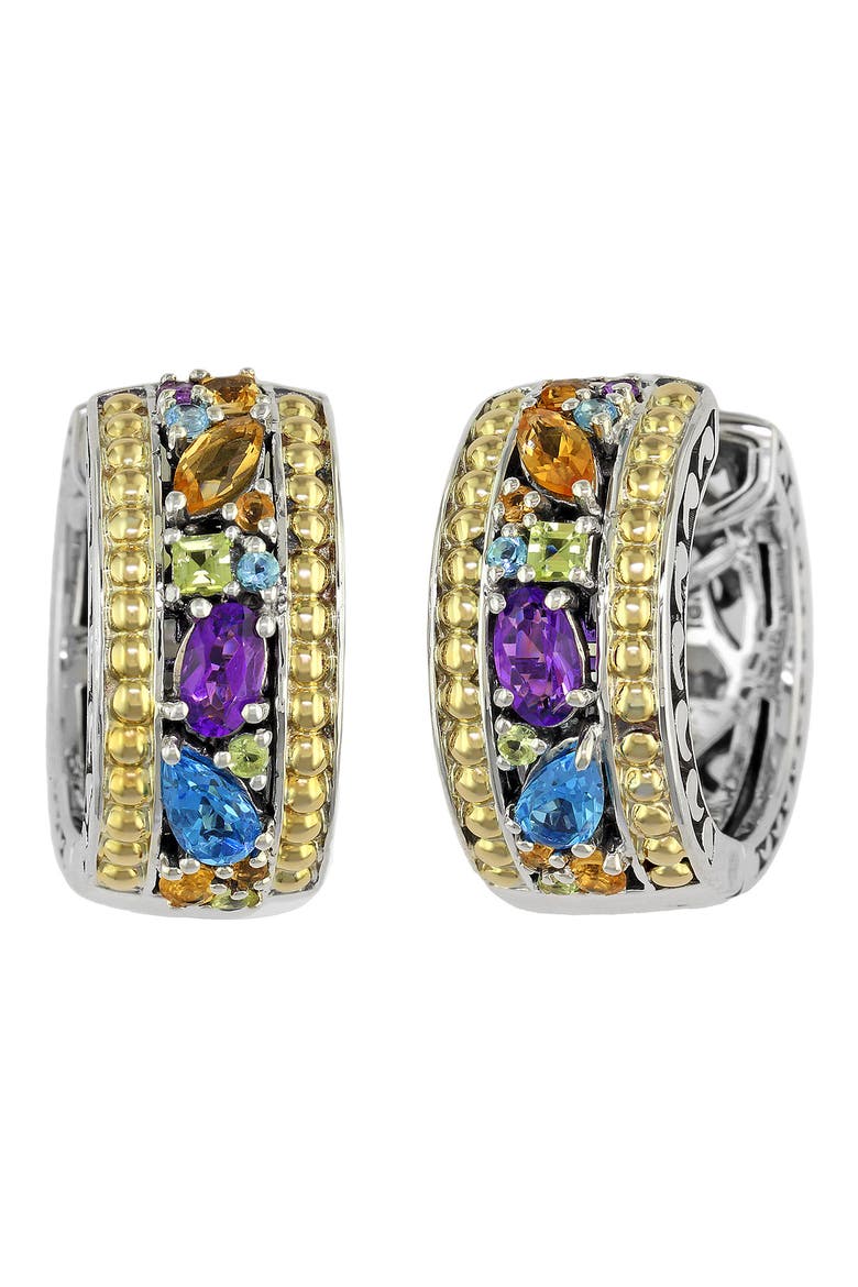 Two-Tone Semiprecious Stone Hoop Earrings, Main, color, MULTI