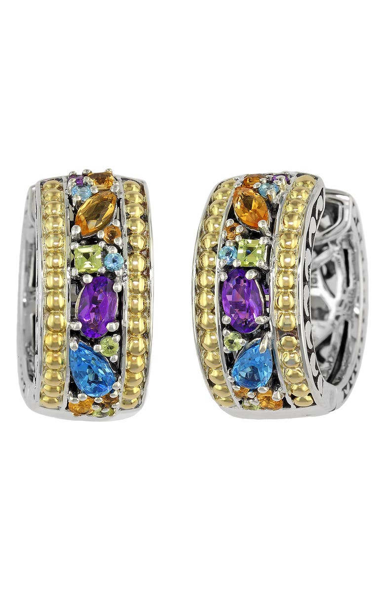 EFFY Two-Tone Semiprecious Stone Hoop Earrings, Main, color, Multi