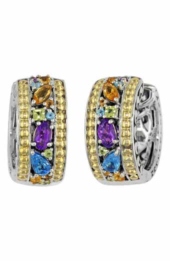 Two-Tone Semiprecious Stone Hoop Earrings