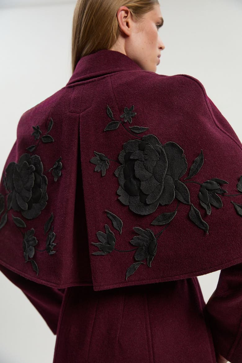 Tailored Funnel-Neck Cape Midi Coat, Alternate, color, Burgundy