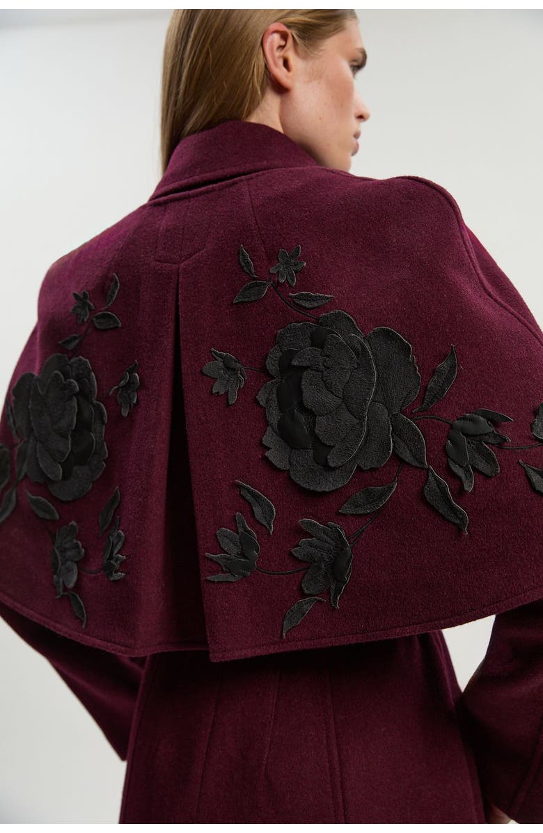 Karen Millen Tailored Funnel-Neck Cape Midi Coat, Alternate, color, Burgundy