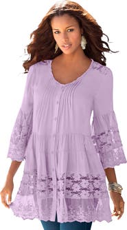 Roaman's Lace Illusion Blouse