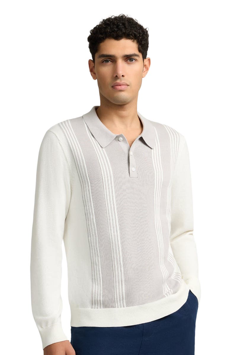 Onia Cotton Knit Long Sleeve Polo Sweatshirt, Alternate, color, Quiet Grey/Whte