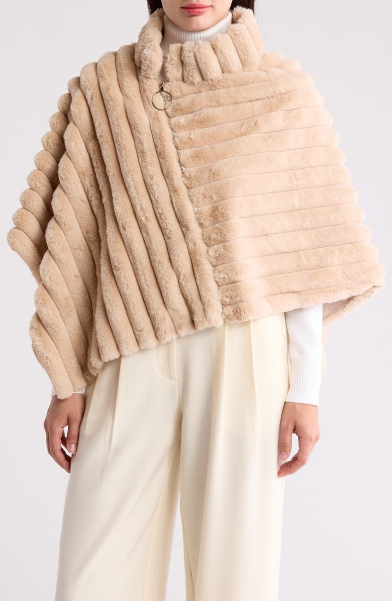 La Fiorentina Faux Fur Poncho, Main, color, Taupe