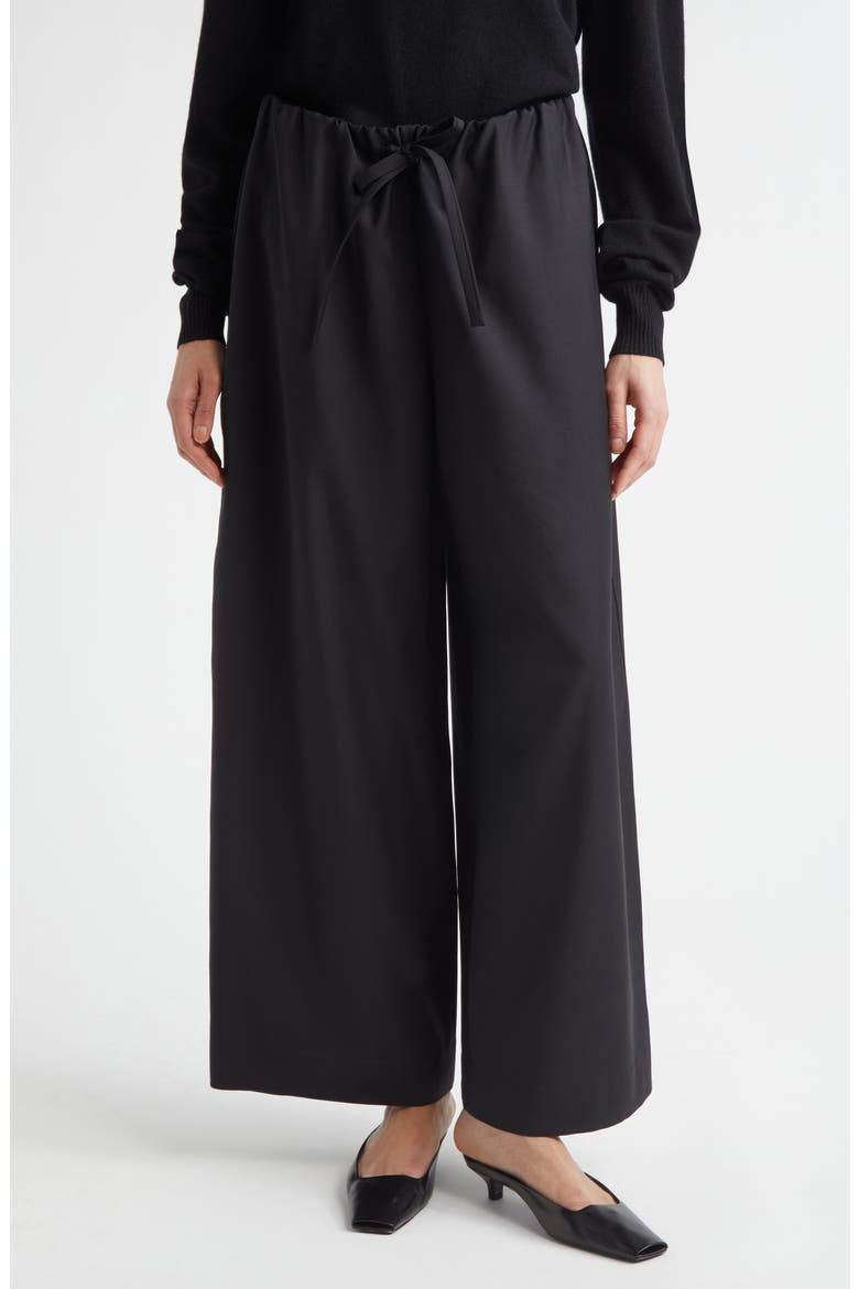 Wide Leg Wool Drawstring Dinner Trousers, Main, color, BLACK