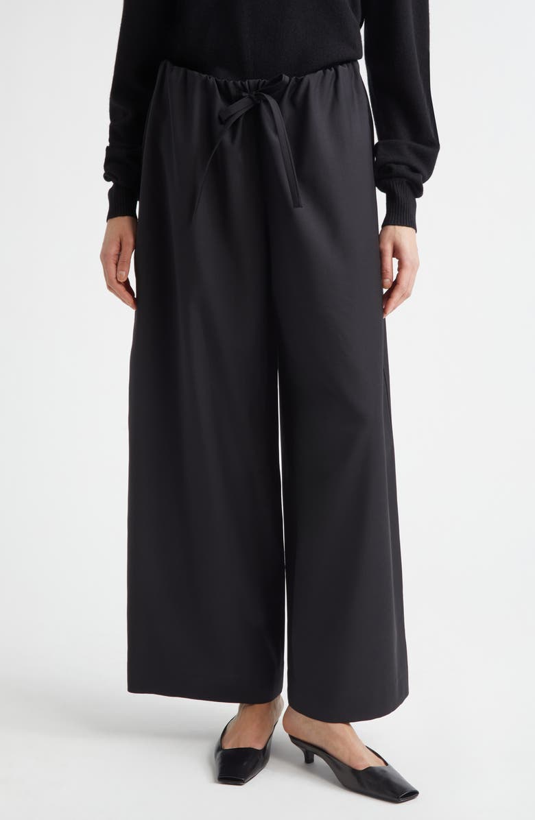 TOTEME Wide Leg Wool Drawstring Dinner Trousers, Main, color, Black