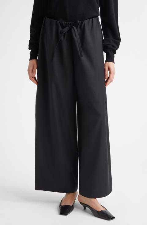 Wide Leg Wool Drawstring Dinner Trousers