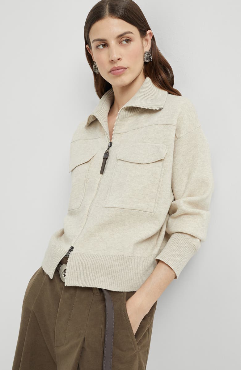 Brunello Cucinelli Double-knit cardigan, Alternate, color, Oat