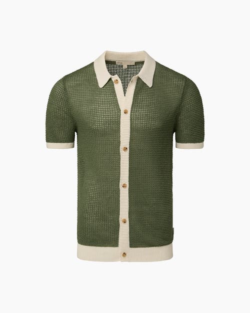 Shop Onia Linen Short Sleeve Button Up Sweater In Seaspray/white