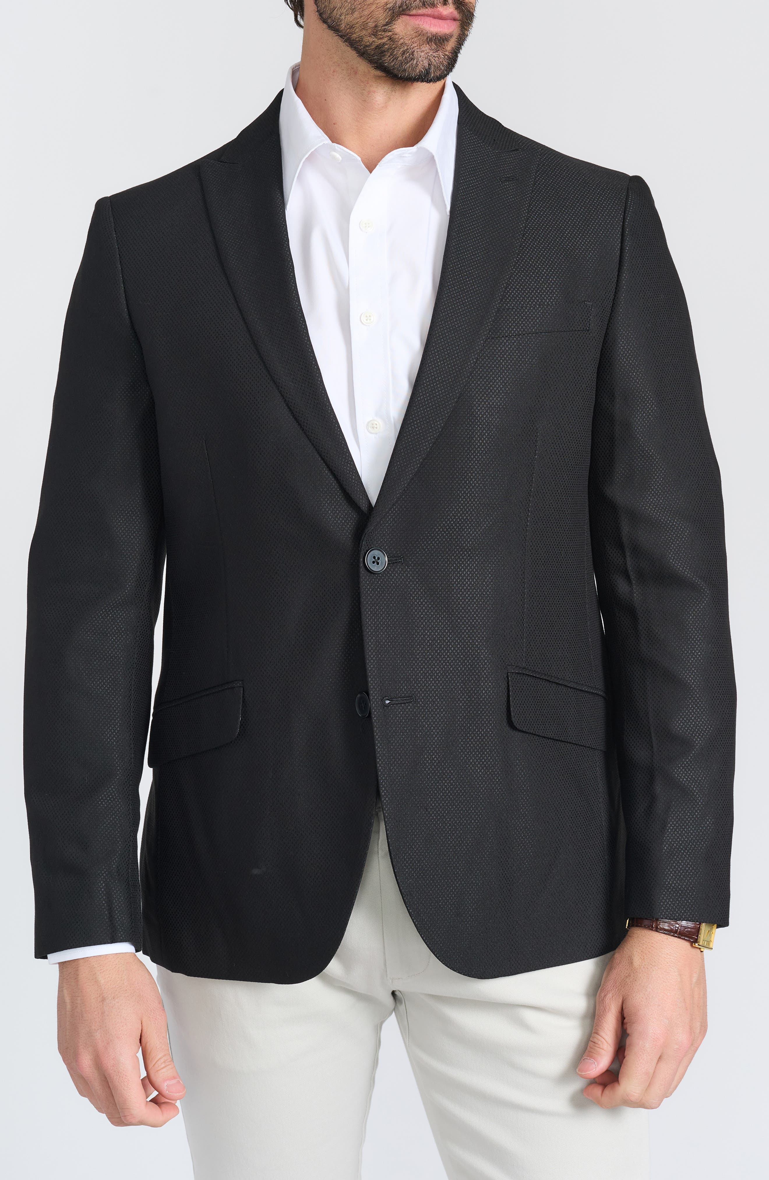 SAVILE ROW CO Slim Fit Peak Lapel Micro Check Blazer