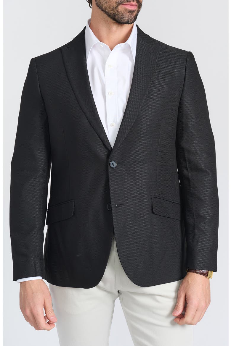 Slim Fit Peak Lapel Micro Check Blazer, Main, color, BLACK