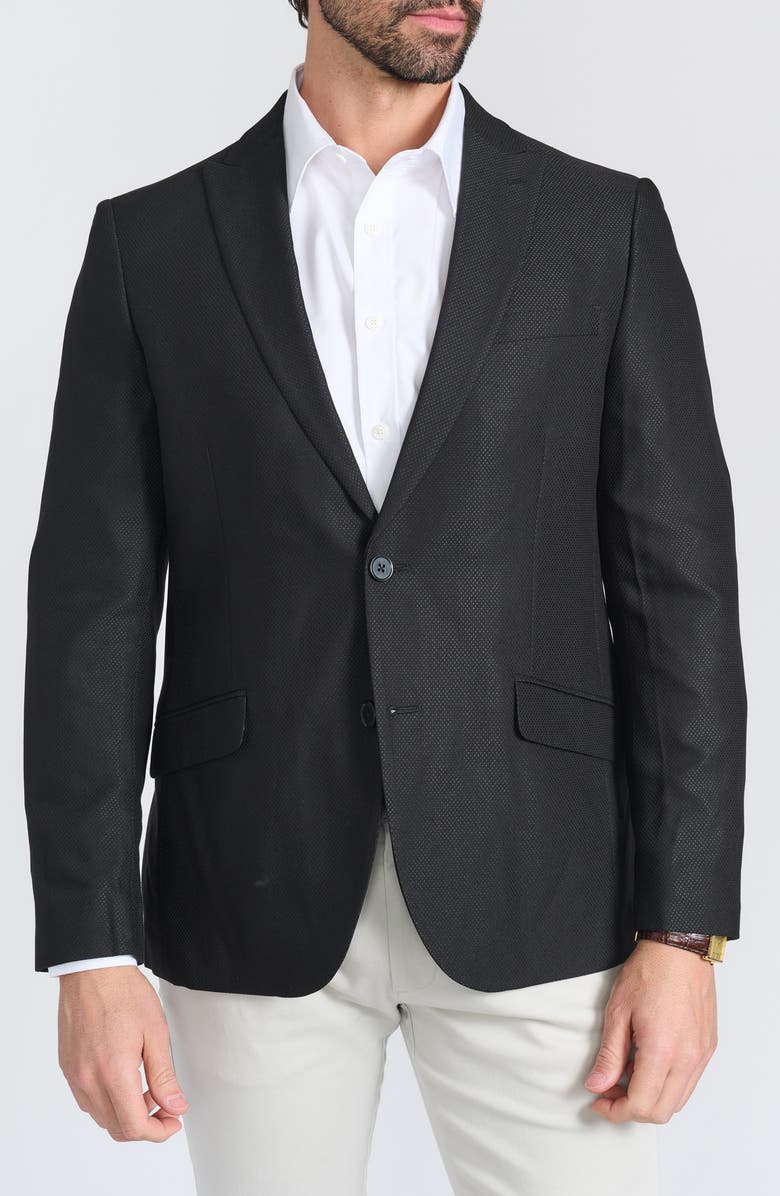 SAVILE ROW CO Slim Fit Peak Lapel Micro Check Blazer, Main, color, Black