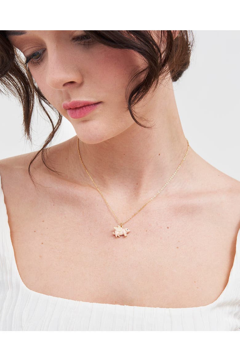 Flying Pig Enamel Necklace, Alternate, color, Gold