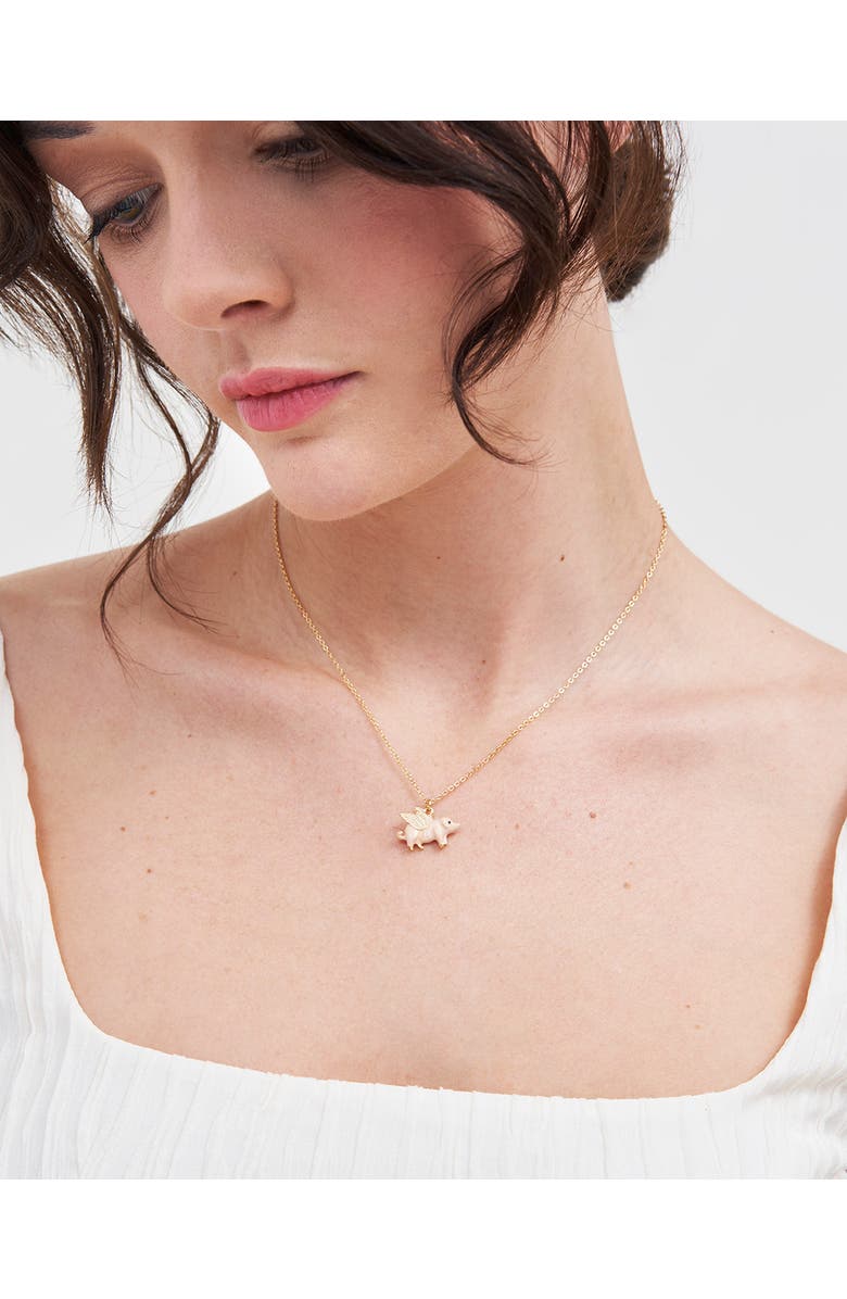 Fable England Flying Pig Enamel Necklace, Alternate, color, Gold