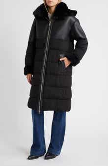 Sam Edelman Mixed Media Faux Shearling Puffer Coat with Removable Hood