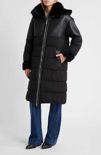 Sam Edelman Mixed Media Faux Shearling Puffer Coat with Removable Hood