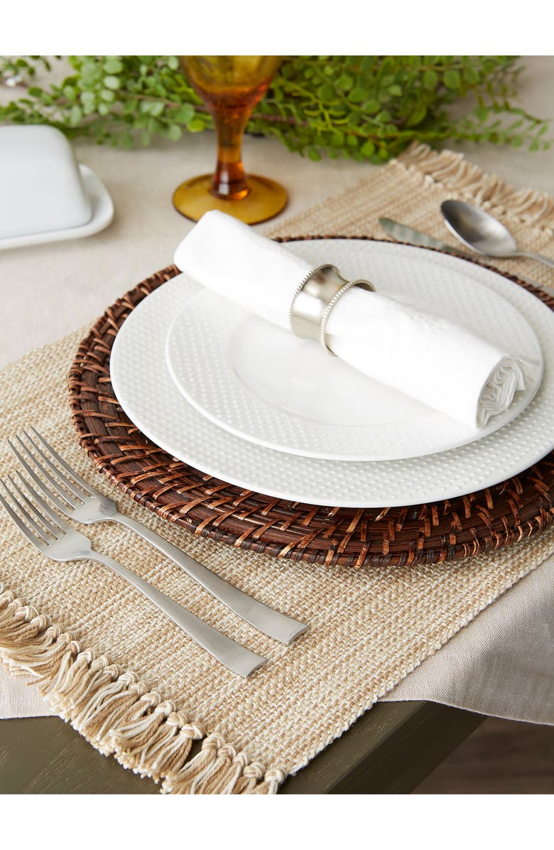 Design Imports Variegated Fringe Set of 4 Placemats, Alternate, color, Tan