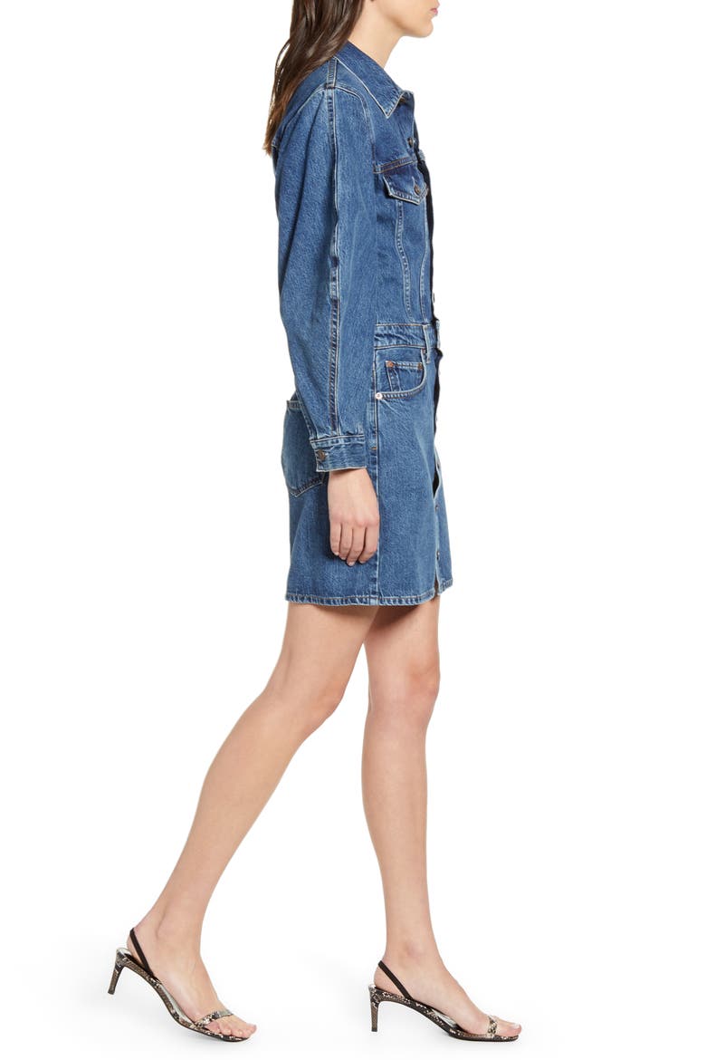 Long Sleeve Cotton Denim Minidress, Alternate, color, SHELTER