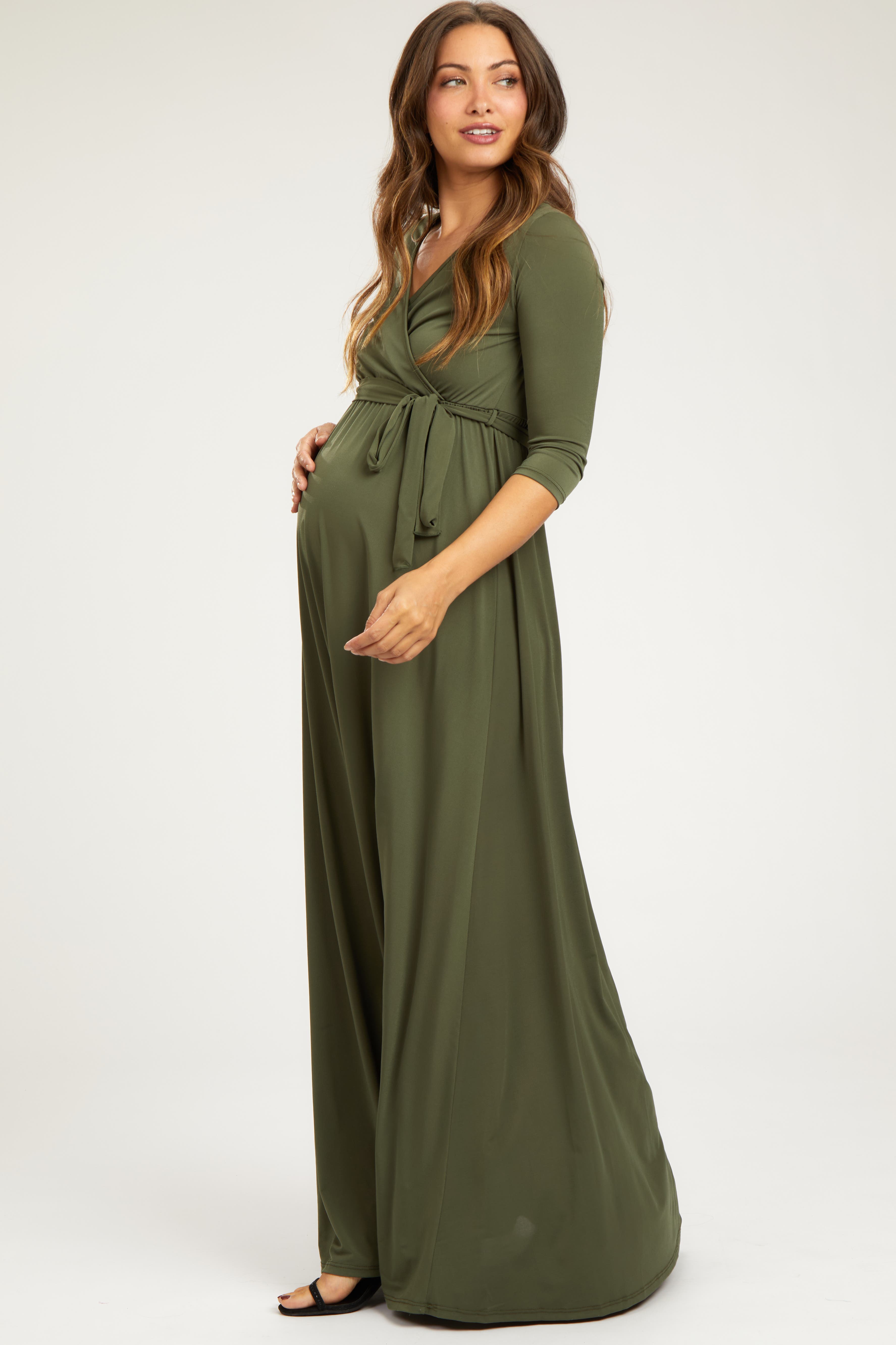 Draped 3/4 Sleeve Maxi Dress