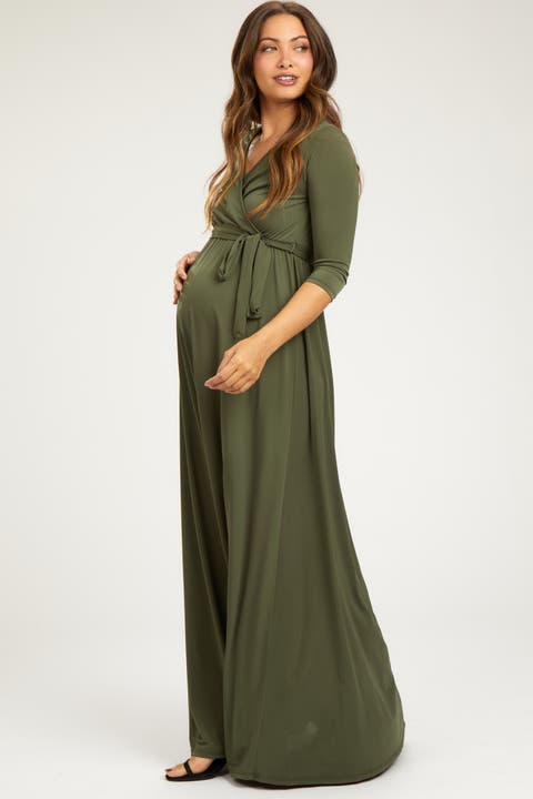 Draped 3/4 Sleeve Maternity Maxi Dress