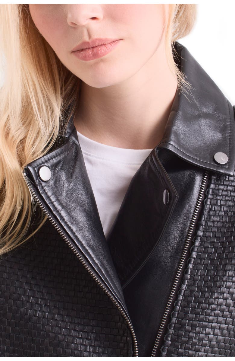 Velez Claire Leather Woven Biker Jacket for Women, Alternate, color, Black