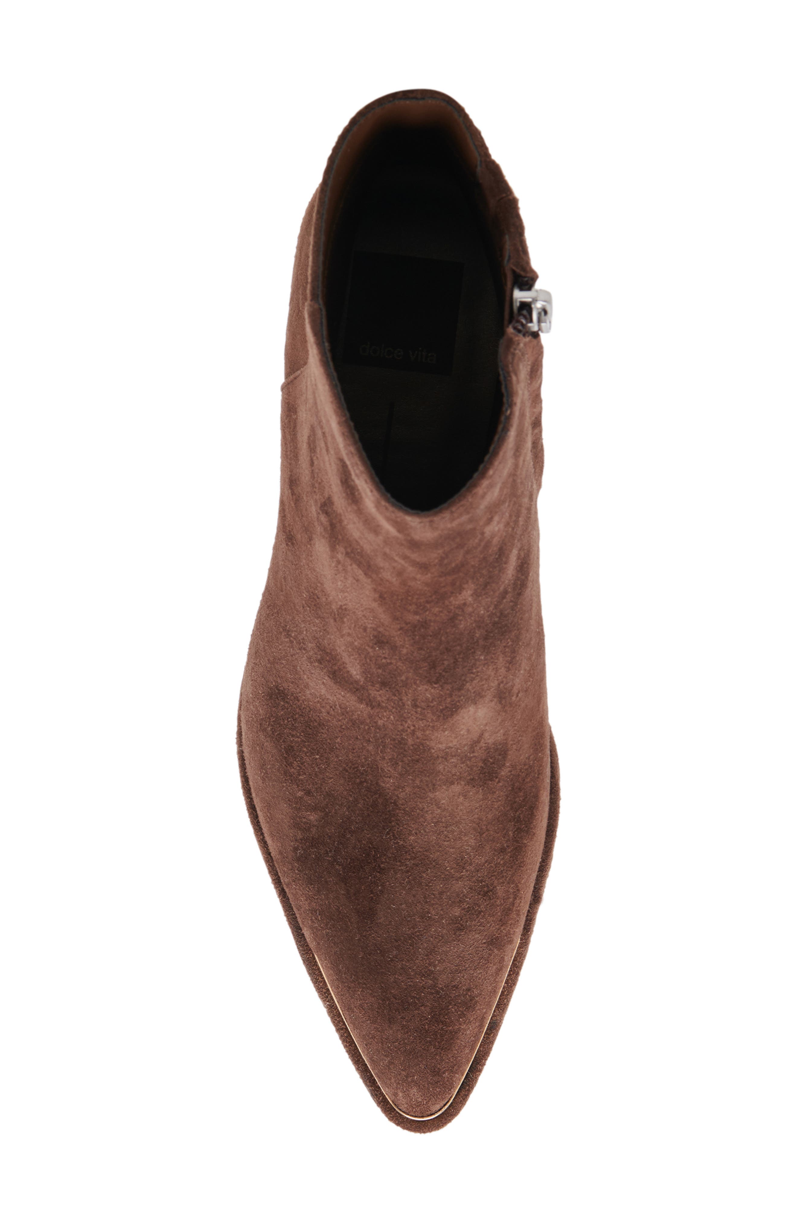 Nonah Pointed Toe Bootie, Alternate, color, DARK BROWN SUEDE