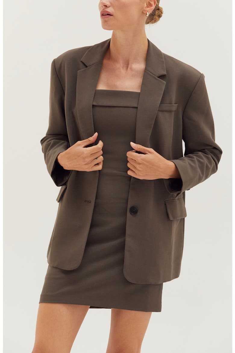 Oversized Single-Breasted Blazer, Main, color, Brown Grey