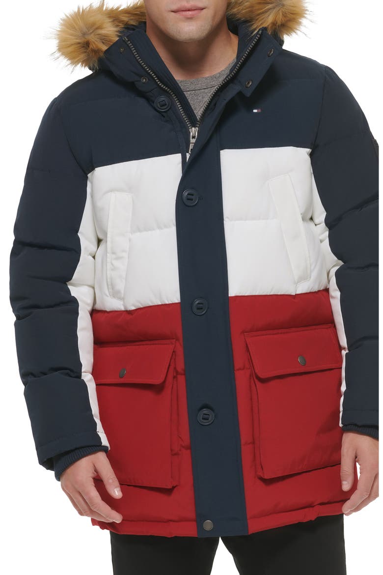 Arctic Cloth Hooded Parka, Alternate, color, NAVY/WHITE/RED