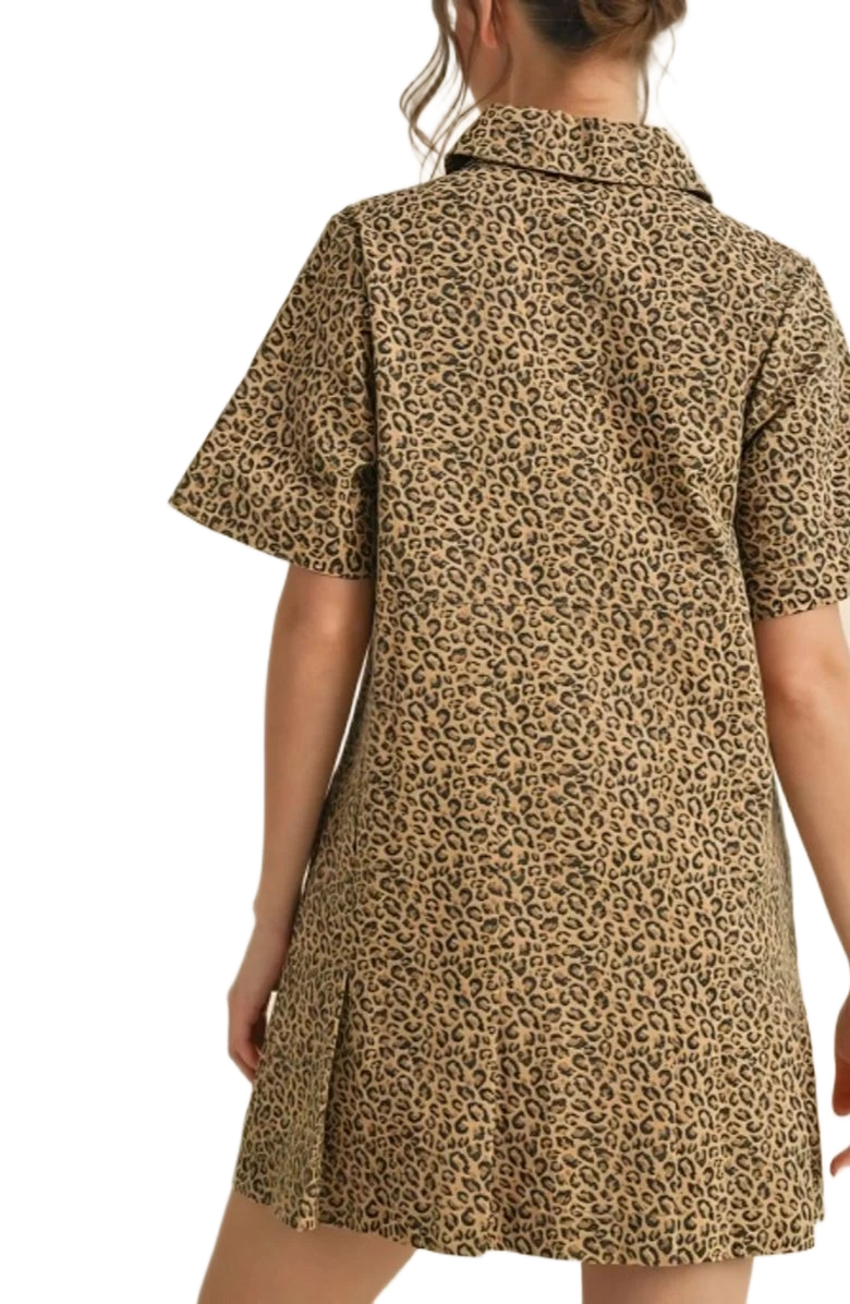 Knit and Lounge Leopard Print Zip Front Structured Collar Mini Dress, Alternate, color, Leopard Print