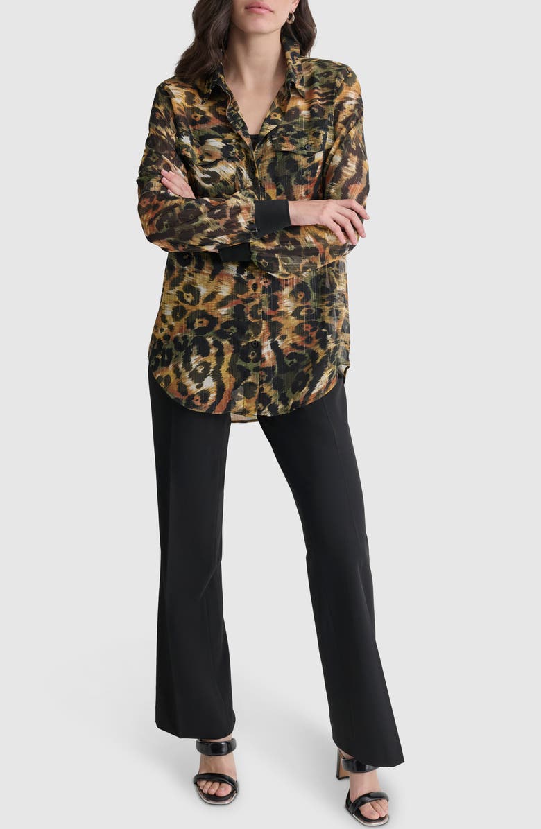 DKNY Metallic Animal Print Button-Up Shirt, Alternate, color, Autumn Mix Animal