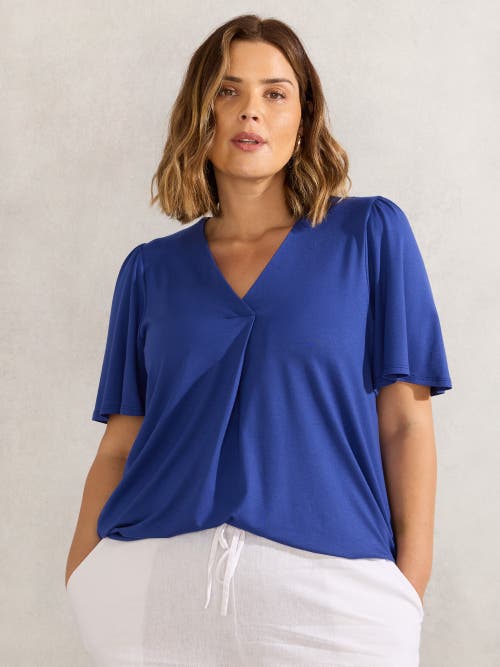 Live Unlimited Jersey Flutter Sleeve V-neck T-shirt In Blue