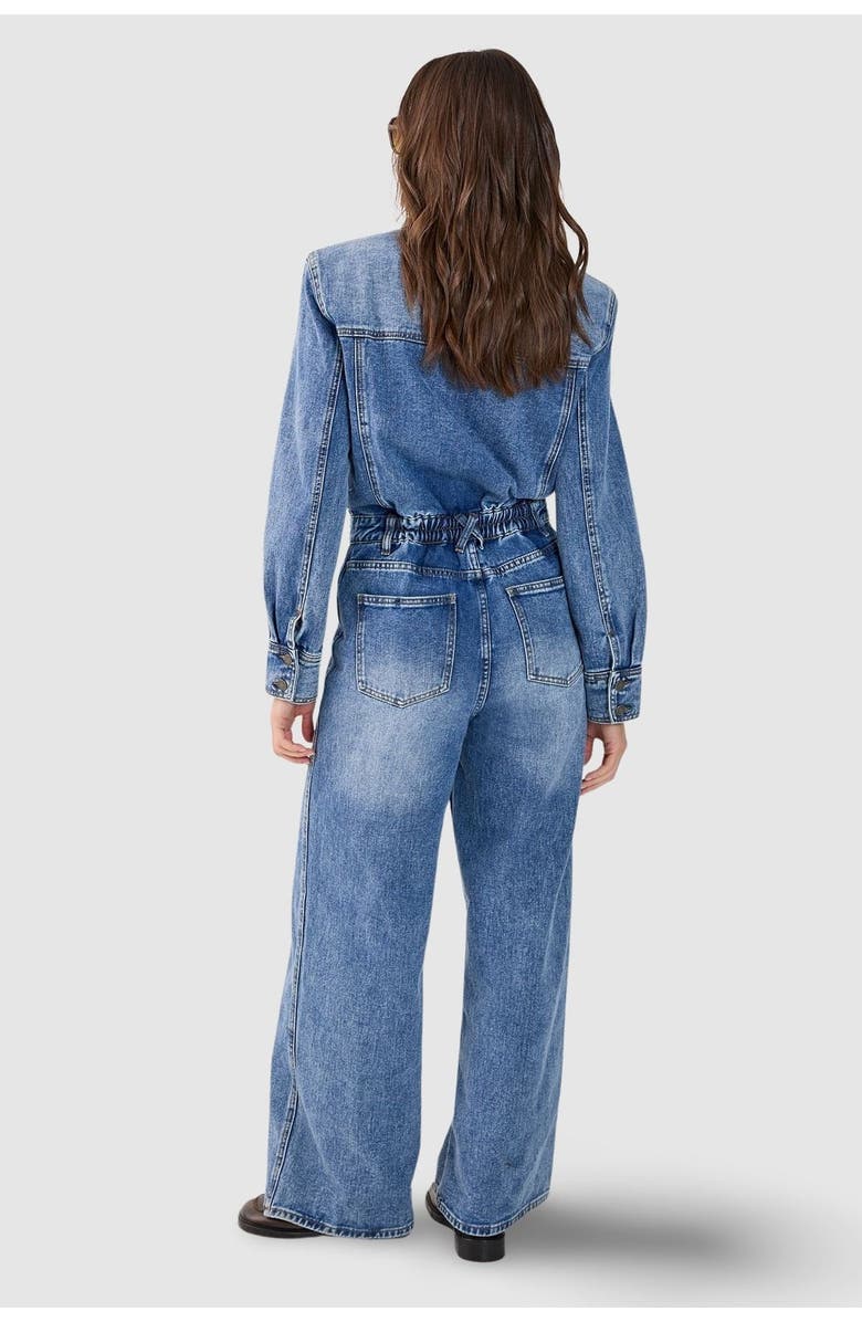 NASTY GAL Denim Shoulder Pad Boilersuit, Alternate, color, Stonewash