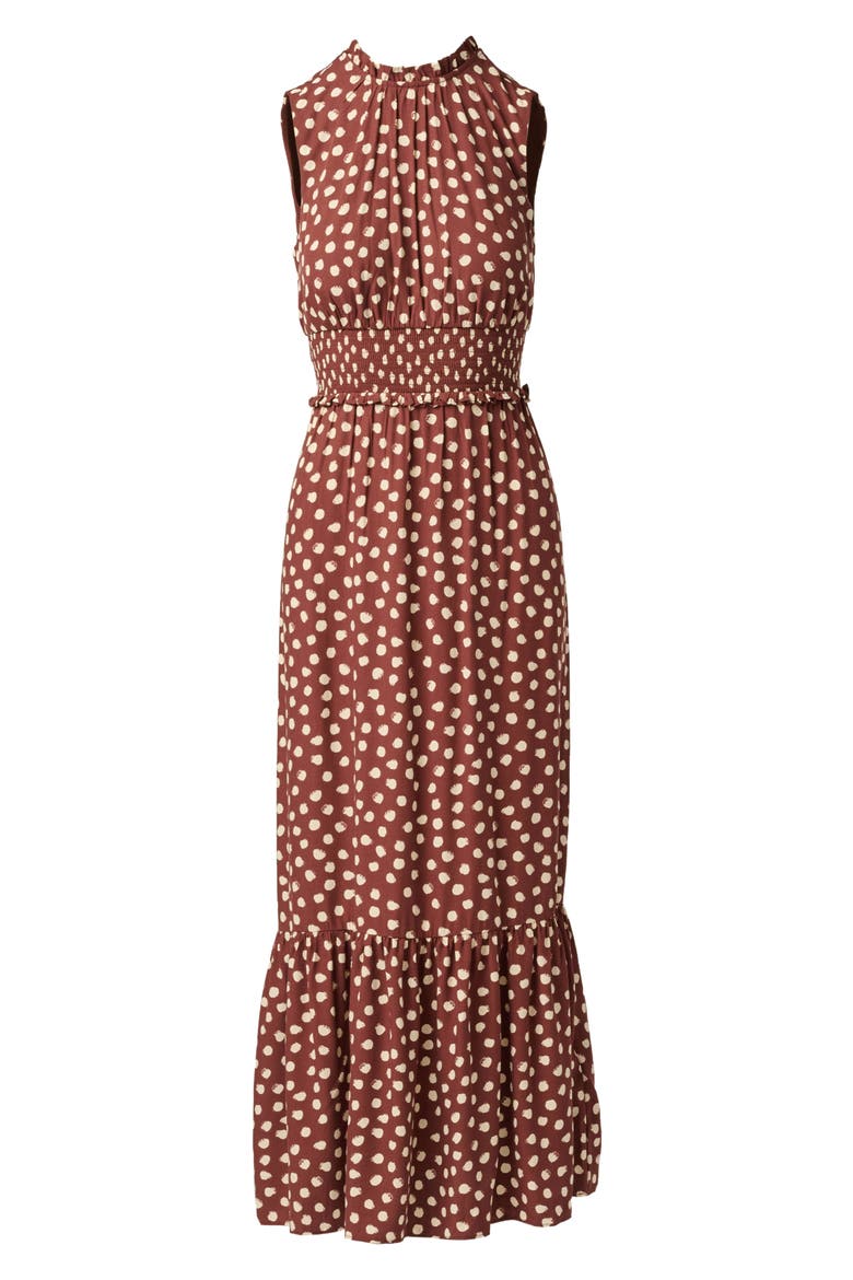 Print Smocked Waist Maxi Dress, Alternate, color, BROWN/ ECRU