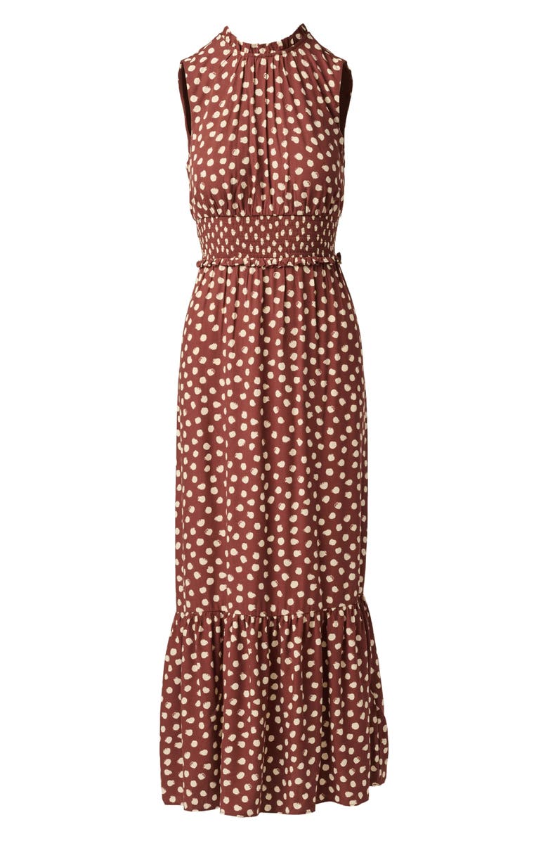Adrianna Papell Print Smocked Waist Maxi Dress, Alternate, color, Brown/ Ecru