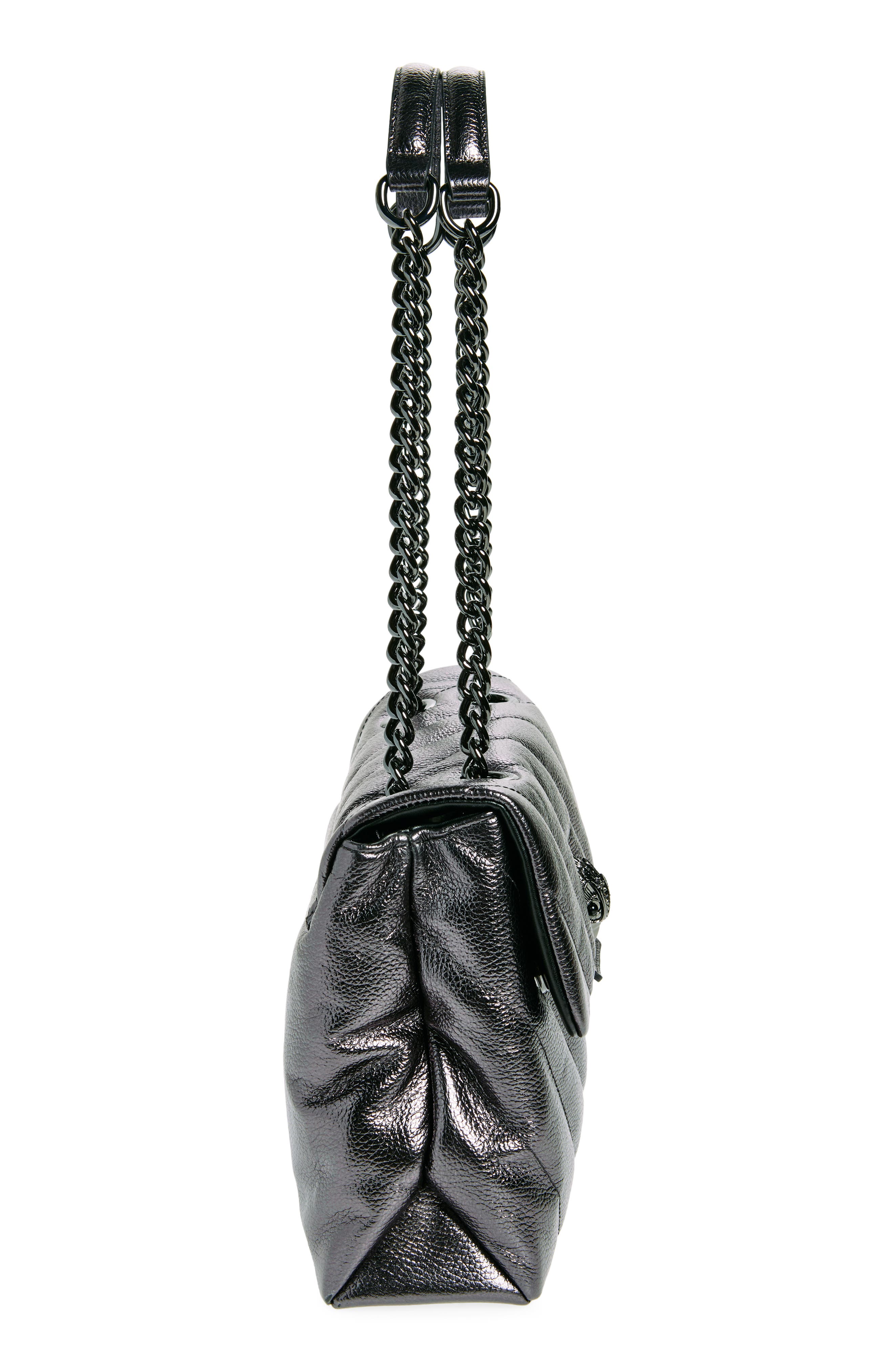 Kurt Geiger London Metallic Leather Soho Shoulder Bag, Alternate, color, Silver