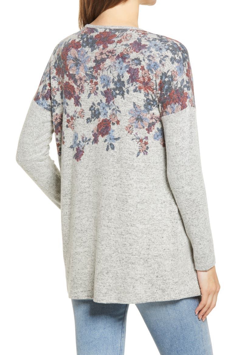 Open Front Cardigan, Alternate, color, GREY FADED FLORAL