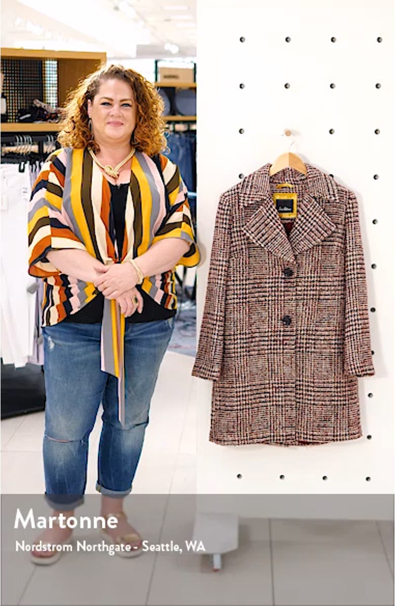 Grid Plaid Pleat Back Wool Blend Coat, sales video thumbnail